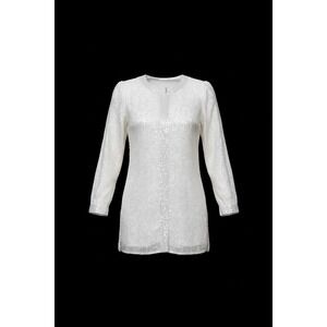 Scala Silk Beaded Sequin Tunic Top White Bridal Evening Long Sleeve Womens 1X